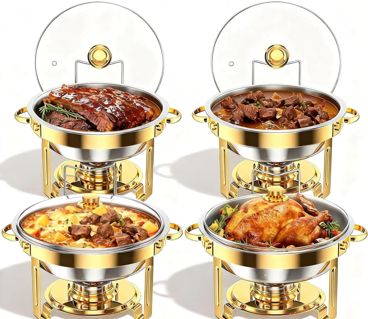 Elegant Round Stainless Steel Chafing Dish with Golden Accents ( 5 ltrs)