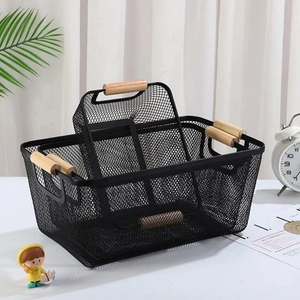 Mesh Plastic Baskets With Bamboo Handles