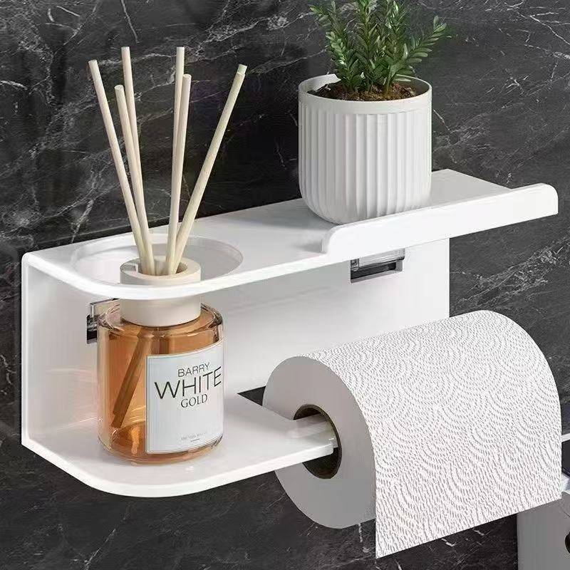 Wall-mounted toilet paper holder with shelf