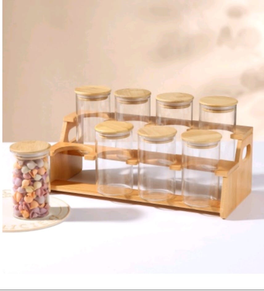 8pcs Classic style squared Borosilicate Glass Jar set 