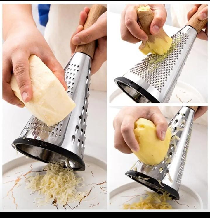4 sided stainless steel kitchen grater with Wooden handle 