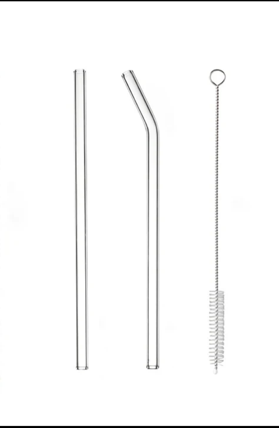 6 pcs Clear High Borosilicate Glass straw set with 1 pc Cleaning Brush.