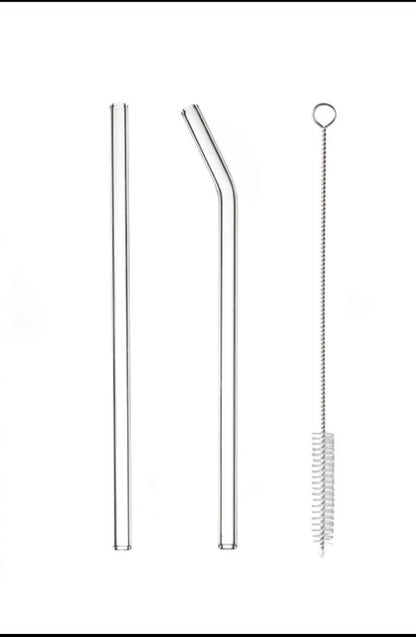 6 pcs Clear High Borosilicate Glass straw set with 1 pc Cleaning Brush.