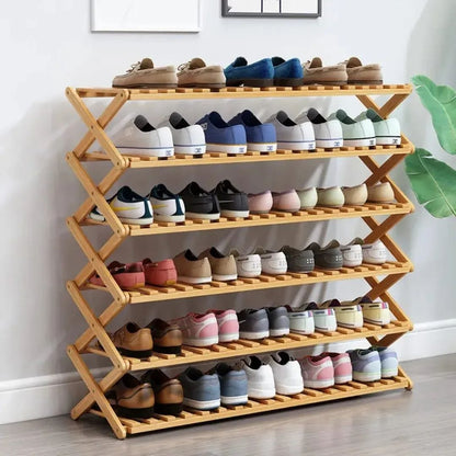 6 Tier Foldable Bamboo Shoe Rack