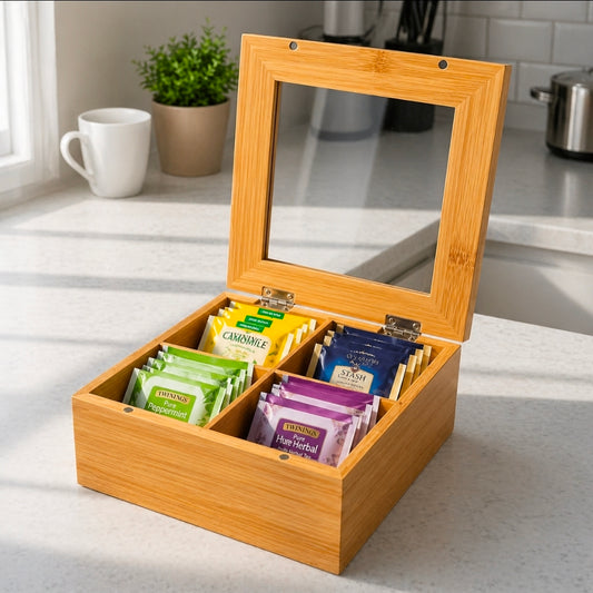4 Compartment Bamboo Tea Bag Organizer