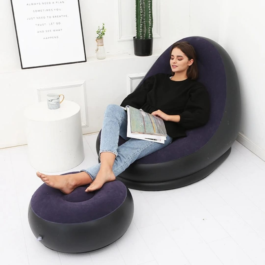 Inflatable Deluxe Lounge Seat/with Foot Rest & Free Pump(2pcs Set)