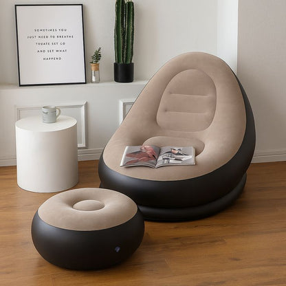 Inflatable Deluxe Lounge Seat With Foot Rest &Free Pump (2pcs Set)