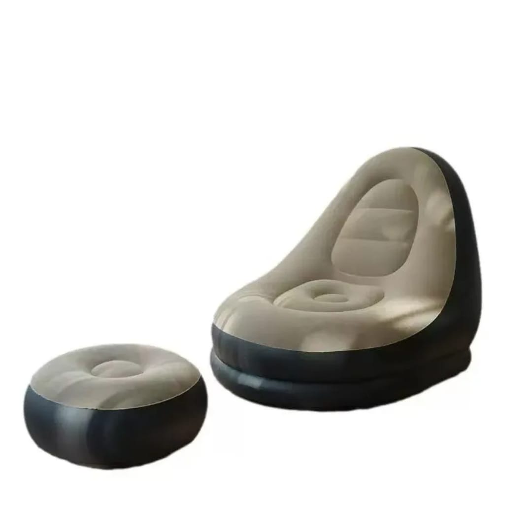 Inflatable Deluxe Lounge Seat With Foot Rest &Free Pump (2pcs Set)