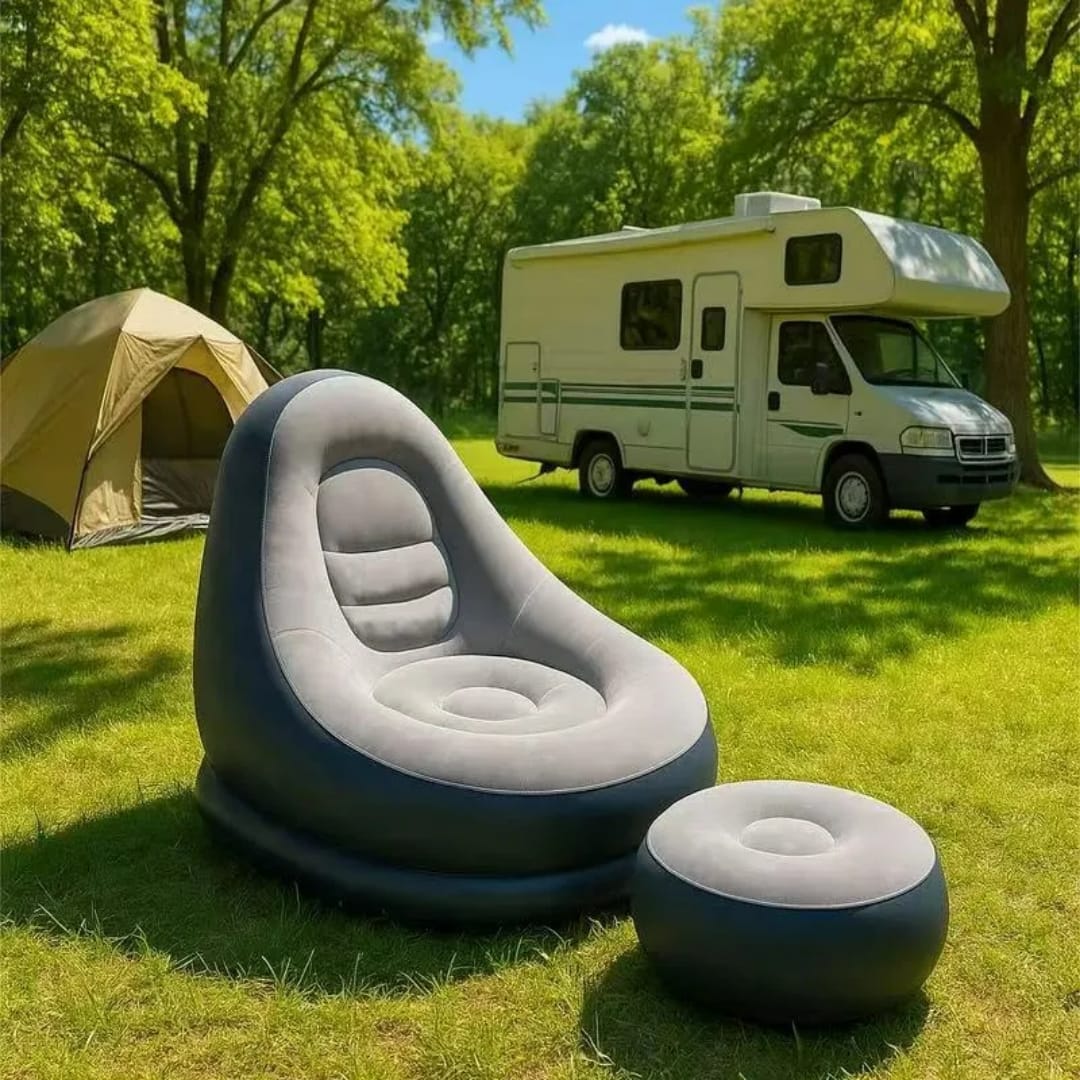 Inflatable Deluxe Lounge Seat With Foot Rest &Free Pump (2pcs Set)