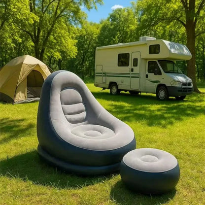 Inflatable Deluxe Lounge Seat With Foot Rest &Free Pump (2pcs Set)