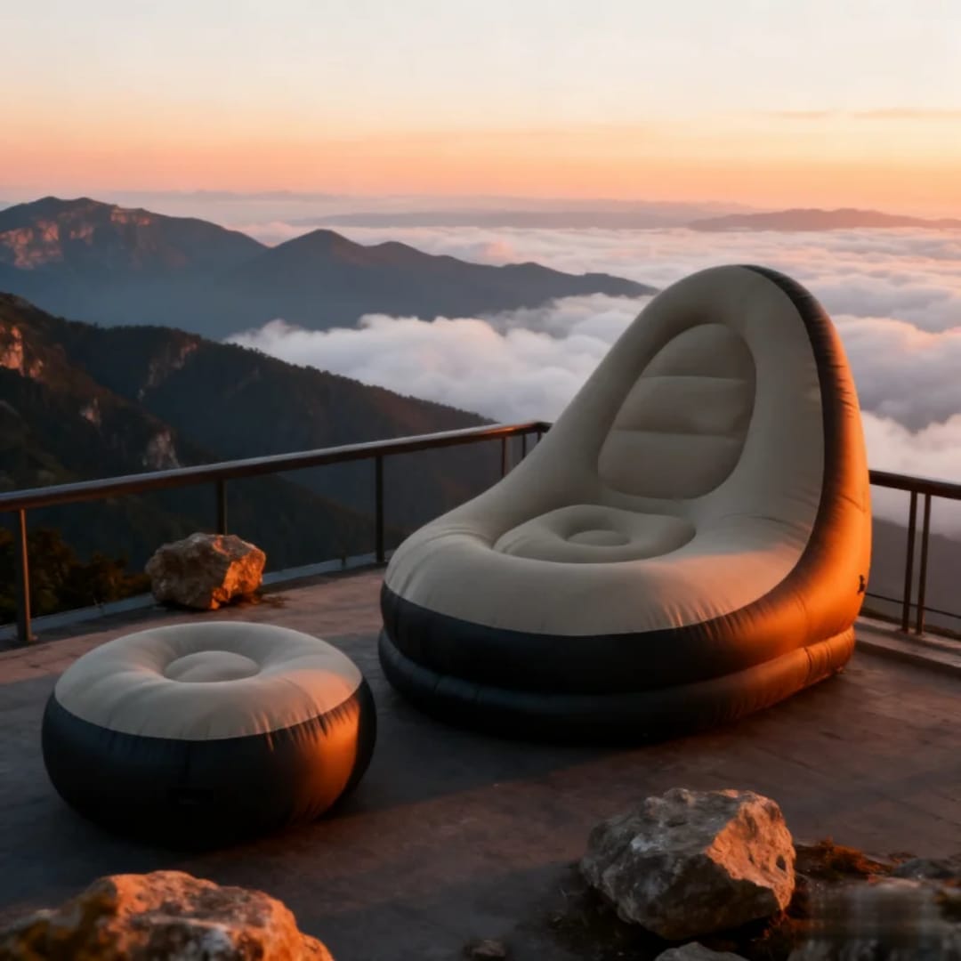 Inflatable Deluxe Lounge Seat With Foot Rest &Free Pump (2pcs Set)