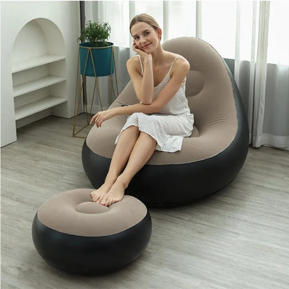 Inflatable Deluxe Lounge Seat With Foot Rest &Free Pump (2pcs Set)