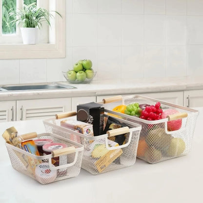 Mesh Plastic Baskets With Bamboo Handles