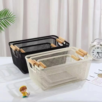 Mesh Plastic Baskets With Bamboo Handles