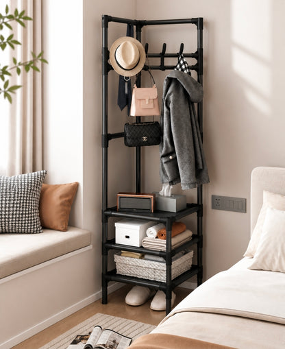 Multifunctional Metallic Corner Coat Hanging Rack
