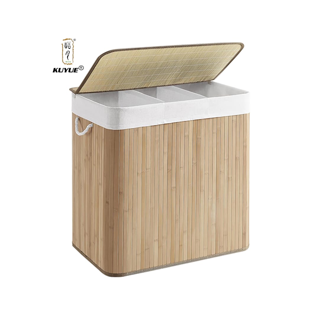 3 Grid Foldable Bamboo Laundry Basket