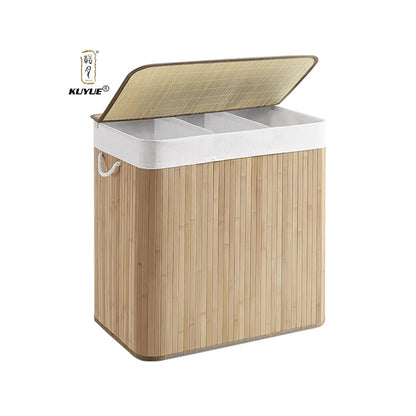 3 Grid Foldable Bamboo Laundry Basket