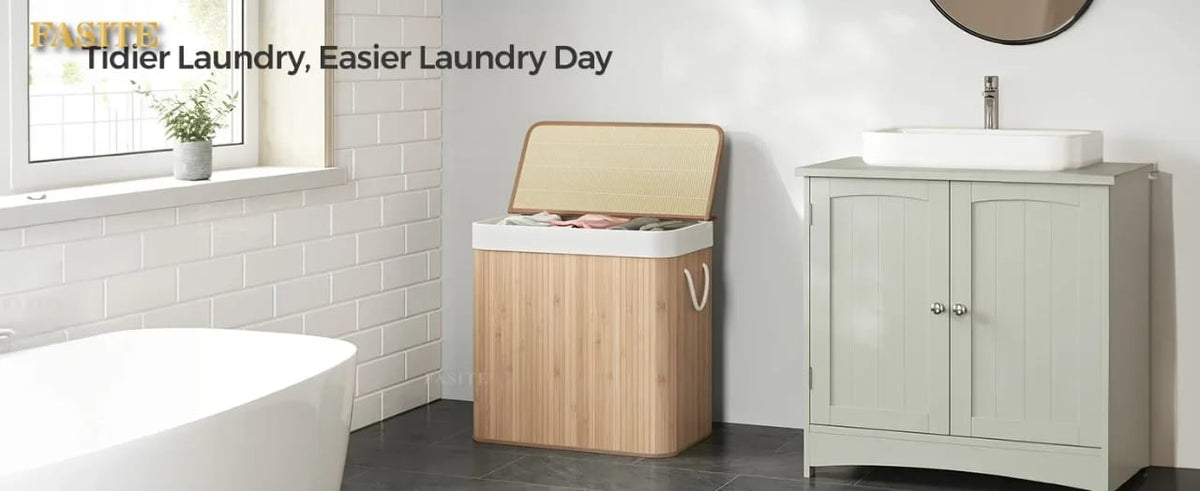 3 Grid Foldable Bamboo Laundry Basket