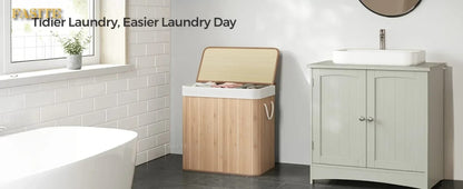 3 Grid Foldable Bamboo Laundry Basket