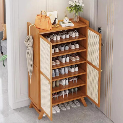 Wooden bamboo shoe rack and storage cabinet