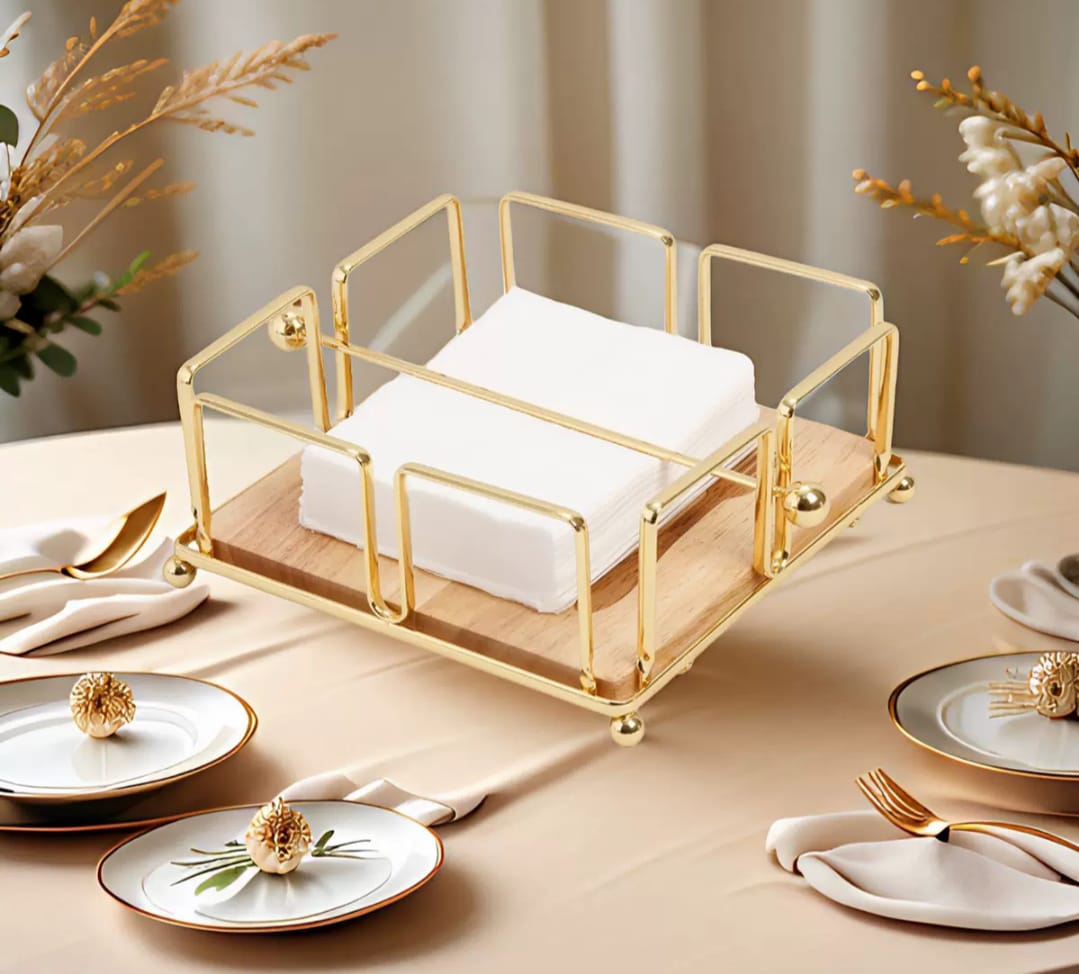 Metallic serviette holder, with Bamboo place on
