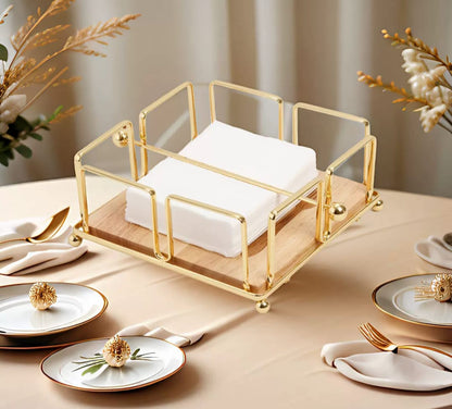 Metallic serviette holder, with Bamboo place on