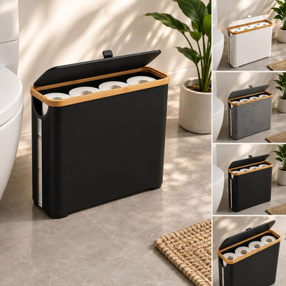 Slim Bathroom Storage Cabinet with Bamboo Lid