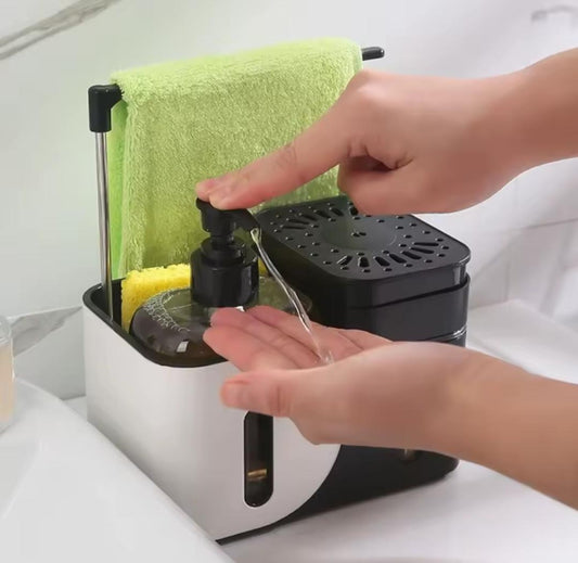 Hand and dish soap dispenser set with sponge