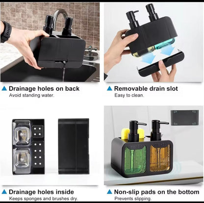 Hand and dish soap dispenser set with sponge