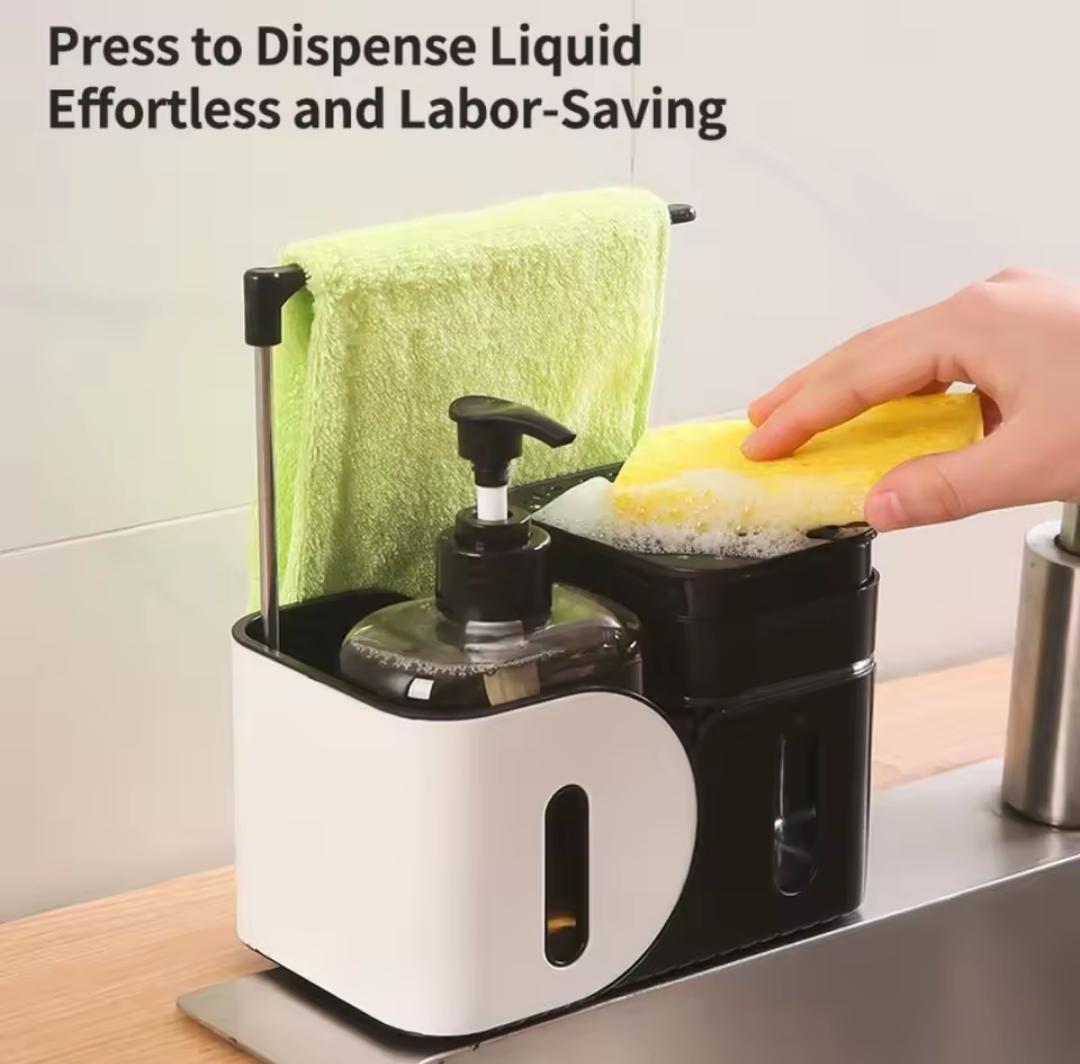 Hand and dish soap dispenser set with sponge
