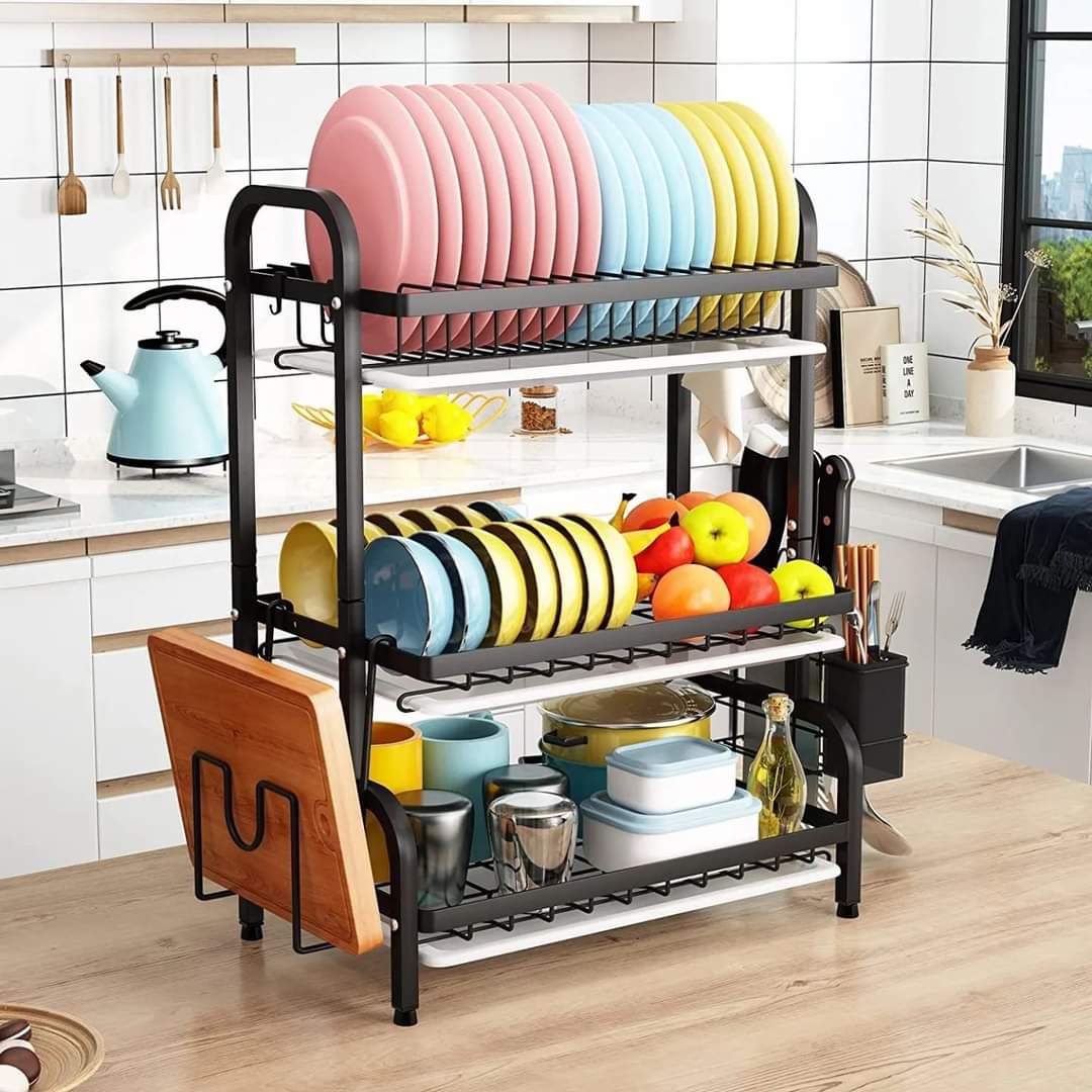3 Tier dish rack with cutlery holder & Chop Board Holder