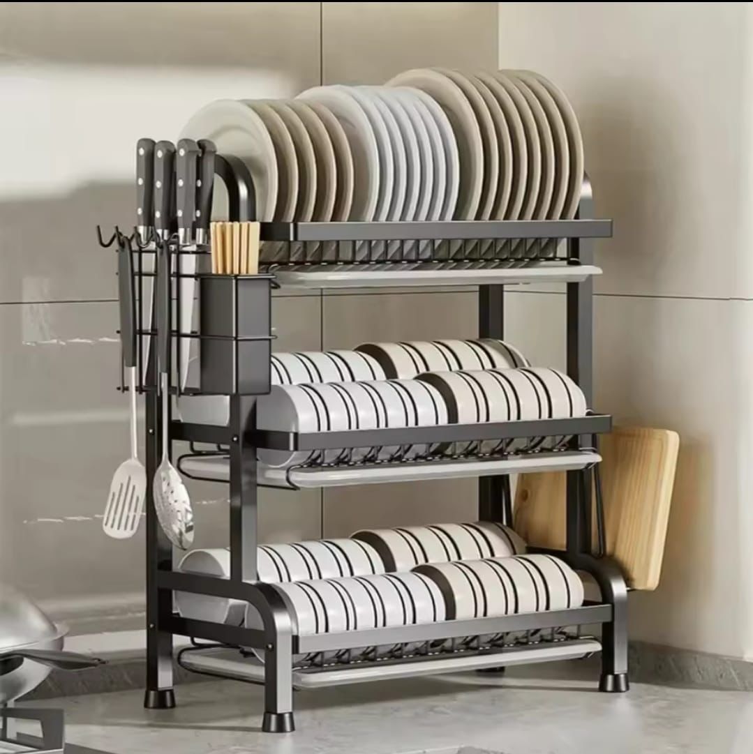 3 Tier dish rack with cutlery holder & Chop Board Holder