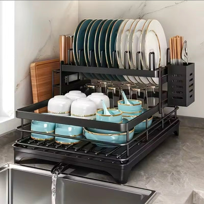 2 tier dish rack with cutlery holder & Chop Board Holder