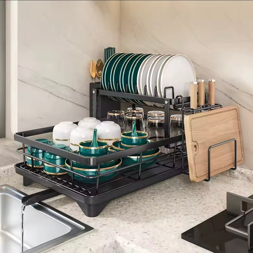 2 tier dish rack with cutlery holder & Chop Board Holder