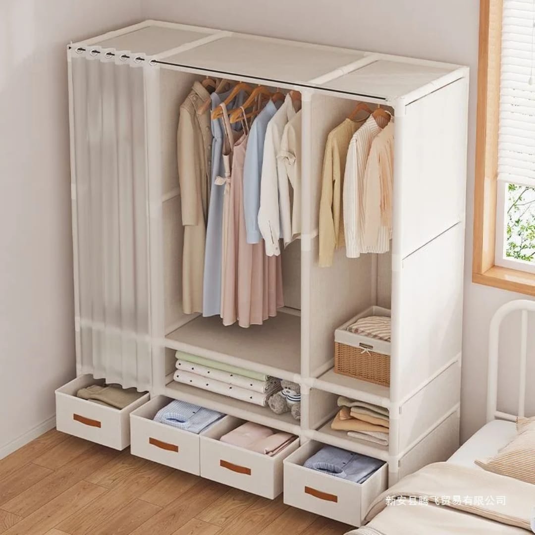 Elegant Heavy-Duty Metallic Wardrobe with Canvas Cover