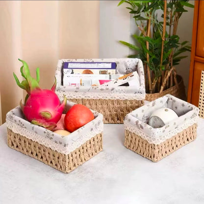 3 in 1 hand wooven Rattan storage baskets