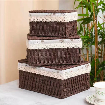 3 in 1 hand wooven Rattan storage baskets