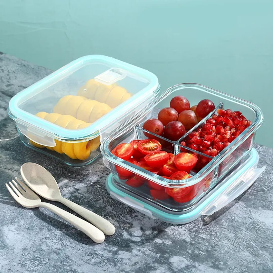 High borosilicate glass partitioned lunchbox.