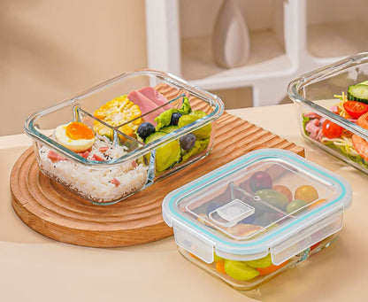High borosilicate glass partitioned lunchbox.