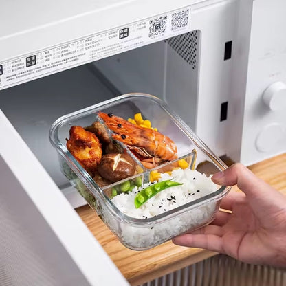 High borosilicate glass partitioned lunchbox.