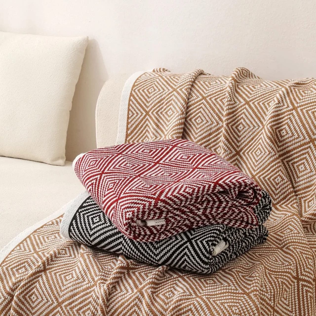 Bohemian knitted throw blankets .