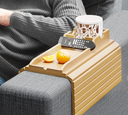 Bamboo sofa arm rest organizer