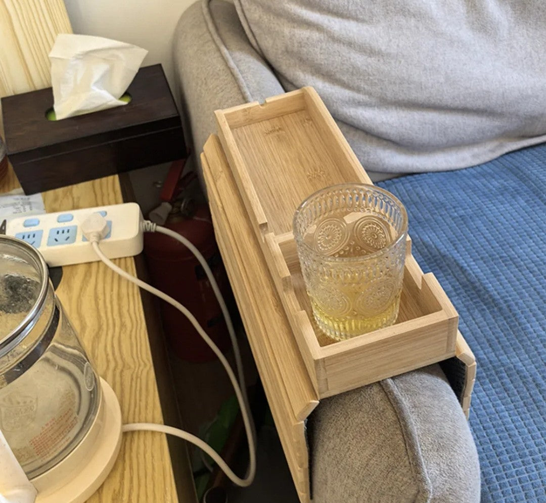 Bamboo sofa arm rest organizer