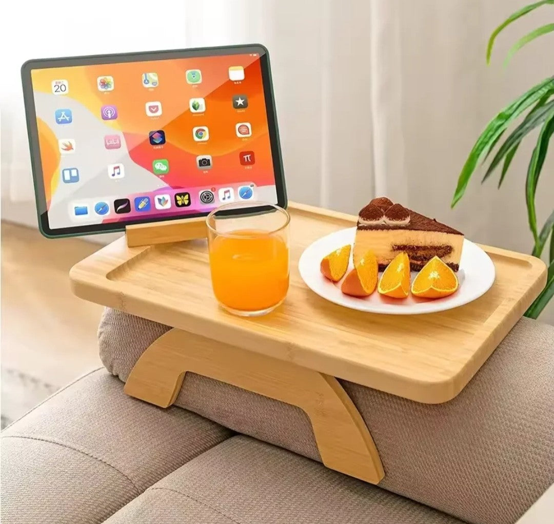 Foldable bamboo sofa armrest tray