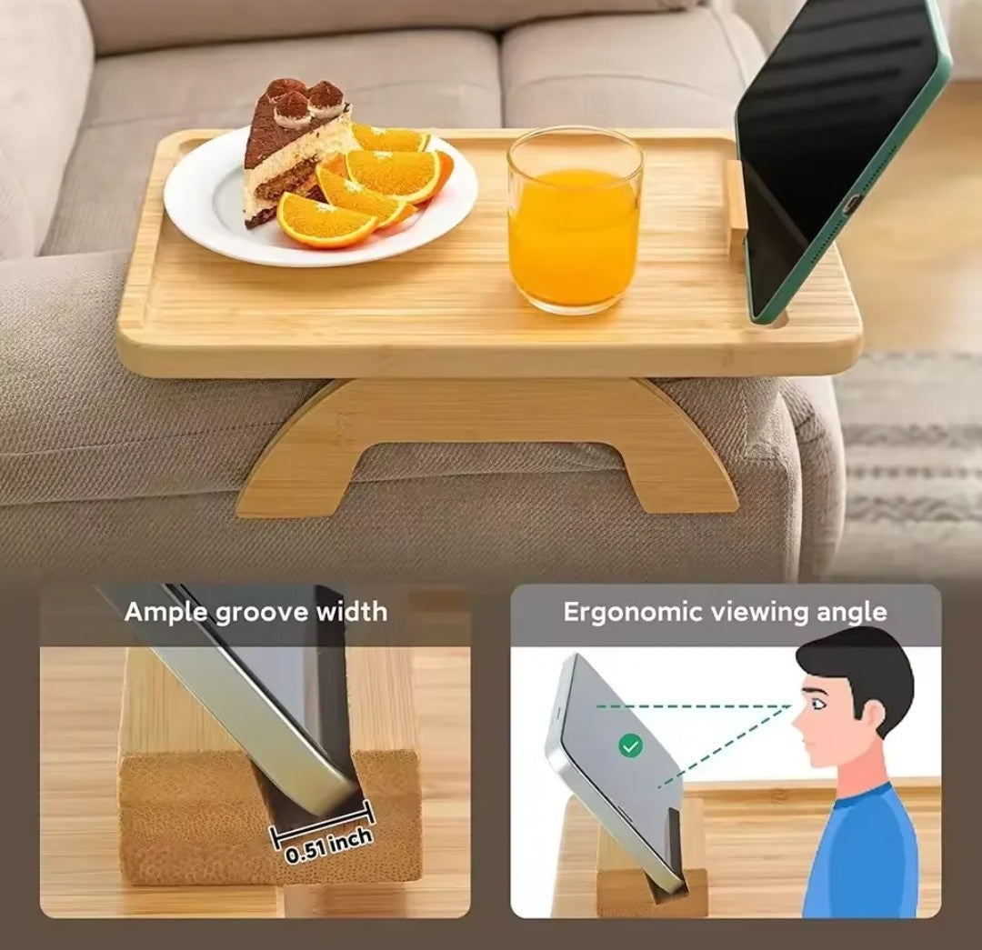 Foldable bamboo sofa armrest tray