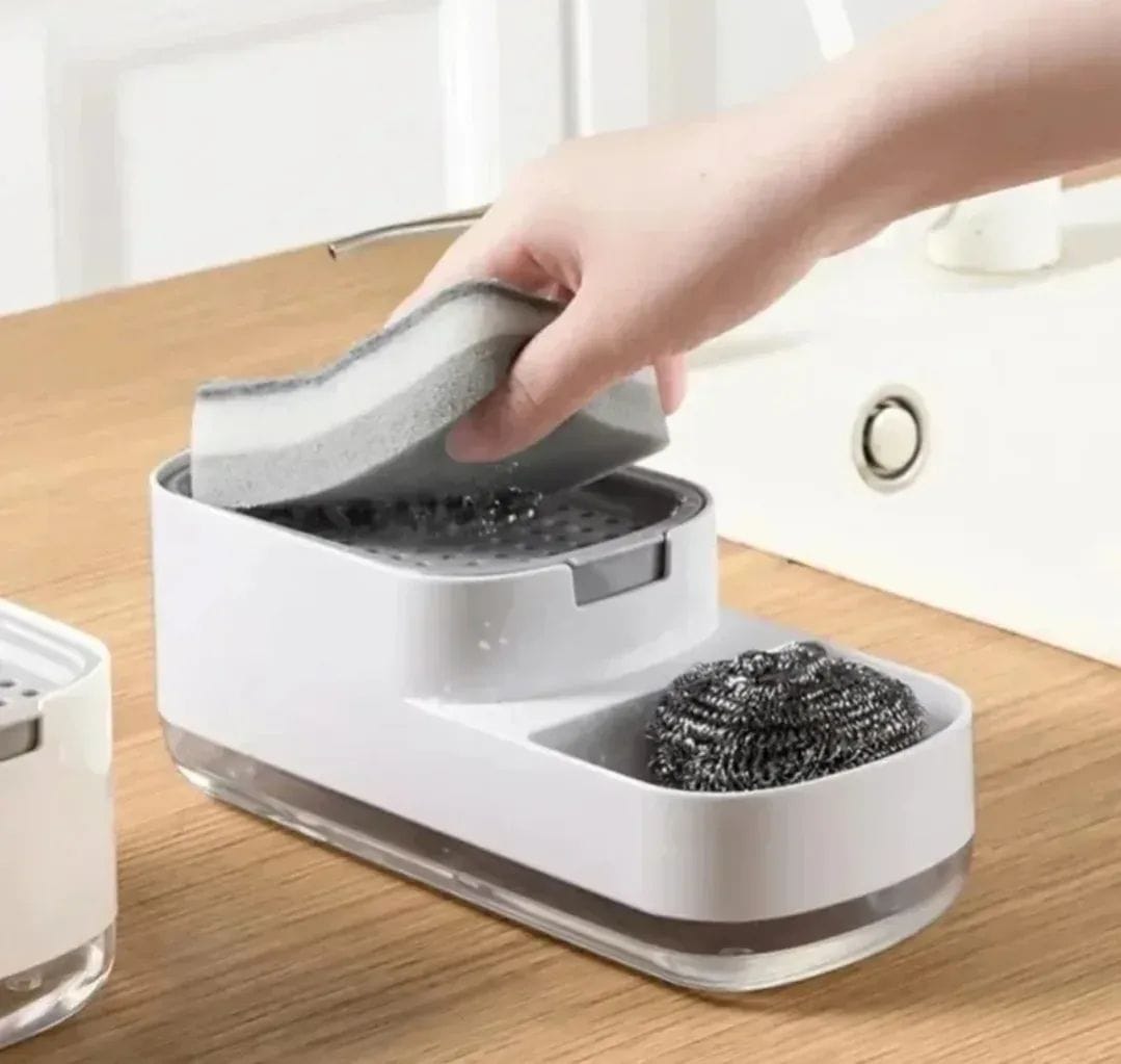 2 in 1 soap pump and sponge holder