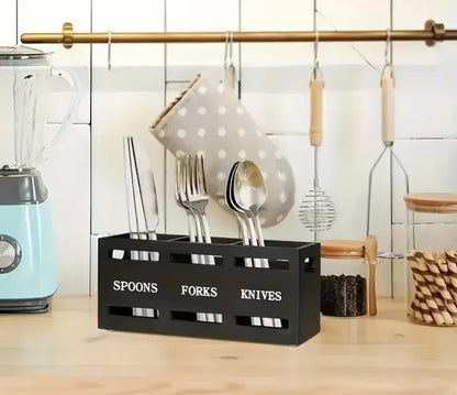 Wooden partitioned cutlery holder