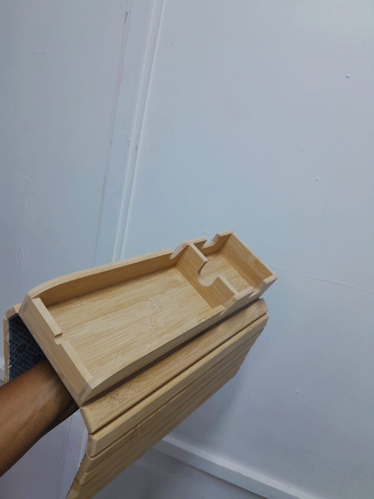 Bamboo sofa arm rest organizer