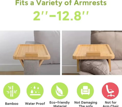 Foldable bamboo sofa armrest tray
