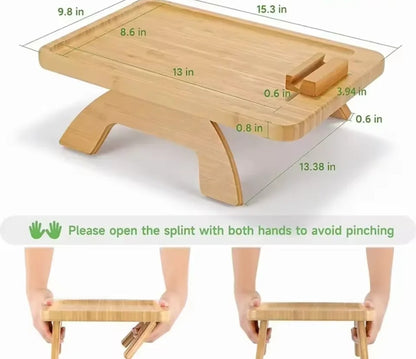 Foldable bamboo sofa armrest tray
